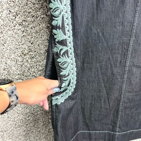 Ivy Jane Dress Women’s Small 100% Cotton Dark Gray and Teal Embroidered Short Sl - Picture 4 of 9